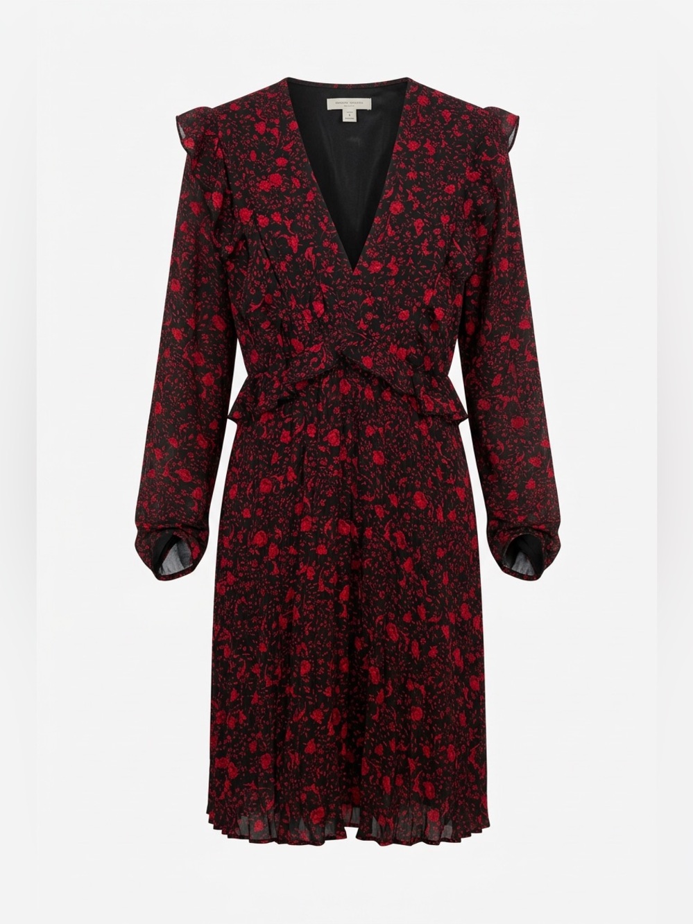 Express Black Dress with Red Floral Print, V-Neck
